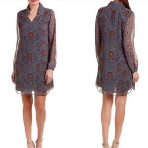 Cabi Dress Long Sleeve Lined Blue/Brown With Coller Sz XS